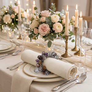 Anneaux de serviette en fer perlé faits à la main avec cristaux, design élastique |   Ensemble de porte-serviettes de table décoratifs de luxe pour mariage - Product Image 4