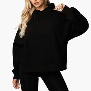 Oversized Black Hooded Sweatshirt With Front Pocket Regular Fit Casual Unisex Fleece Knitted Autumn Wear - Product Image 1