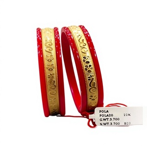 กำไลข้อมือทองคำแท้ 22K แบบดั้งเดิมสไตล์เบงกาลี สีแดง กำไลทองแท้ งานฝีมือ กำไลแต่งงานสำหรับผู้หญิง - Product Image 1