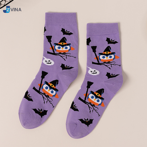 Custom Logo Halloween Crew <b>Socks</b> Purple Cotton Spandex <b>Polyester</b> Men's Breathable Knitted <b>Socks</b> Autumn Pattern Daily Use - Product Image 6