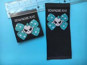 ป้ายผ้าฝ้ายปักลาย Bowhore.nye สีดำ รูปทรงสี่เหลี่ยมผืนผ้า ซักได้ พร้อมลายโบว์รูปหัวกะโหลก ตัดขอบด้วยเลเซอร์ สำหรับรองเท้า - Product Image 1