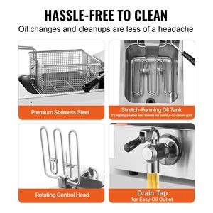 Friggitrice Elettrica Commerciale da Banco 3500W, Doppia Vasca 2 X 9Qt/8.5L, Friggitrice Doppia con Vasca Rinforzata da 1mm e 2 Cestelli - Product Image 5