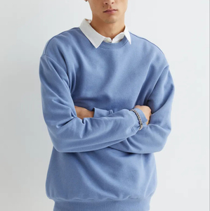 Sweat-shirt à col rond bleu clair uni 100% coton tricoté décontracté pour l'automne à manches longues respirant FitHarry Johnson Production - Product Image 6