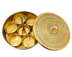 Traditional Indian Gold Brass Spice <b>Boxes</b> Stackable Eco-Friendly Custom Size Lidded Kitchen Storage Container Organizing - Product Image 2