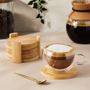 Juego de posavasos superventas, manteles individuales únicos ecológicos de madera, posavasos naturales decorativos para exhibición de té y café con soporte - Product Image 3