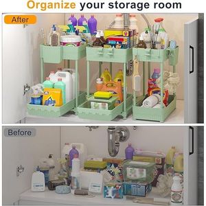 ชุดจัดระเบียบลิ้นชักอเนกประสงค์ 2 ชั้น 3 ชุด สำหรับจัดเก็บใต้ซิงค์ในครัวและห้องน้ำ ลิ้นชักเลื่อนสำหรับจัดระเบียบตู้ - Product Image 4