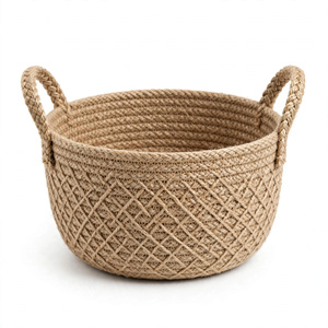 Panier de rangement multifonctionnel en jute écologique rond avec poignées, design moderne pour le stockage des aliments, exporté du Bangladesh - Product Image 4