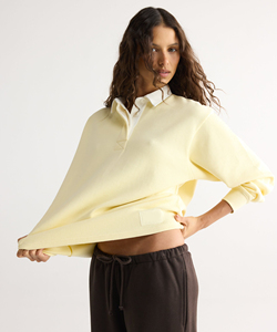Sudadera de punto con cuello y botones de manga larga para mujer, color amarillo, informal, de color sólido, de algodón, para primavera - Product Image 4