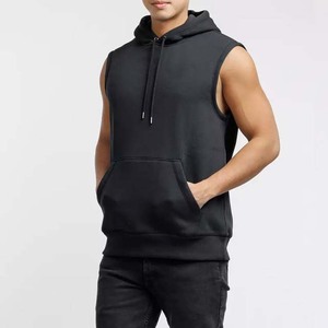 Sudadera con Capucha sin Mangas para Hombre, 100% Algodón, Felpa Francesa, Color Sólido, Corte Regular Informal, Diseño con Bolsillos, Ropa de Otoño - Product Image 4