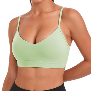 Wholesale Women's Light Lime Green <b>Spaghetti</b> <b>Strap</b> Yoga Bra Removable Pads Low Support V Neck - Product Image 1