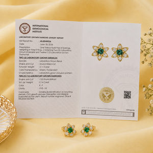 Pendientes de Diamante Cultivado en Laboratorio y Esmeralda Colombiana en Oro Amarillo Sólido de 14 Quilates, Diseño Único, Certificado IGI, Joyería Personalizada para Mujer - Product Image 6