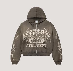 โรงงานผลิตเสื้อฮู้ดดี้โอเวอร์ไซส์ ผ้าฝ้าย 100% เฟรนช์เทอร์รี่ สตรีทแวร์ ยูนิเซ็กส์ ลายพิมพ์ดิสเทรส โลโก้ด้านหน้า ทรงพอดีตัวสำหรับฤดูใบไม้ร่วง - Product Image 5
