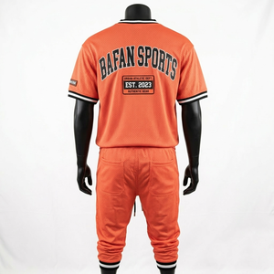 Premium 180 GSM Polyester <b>Mesh</b> Jersey <b>Pants</b> Set Orange Contrast Rib Stripe Panel Heat Transfer Logo Sets men's - Product Image 4