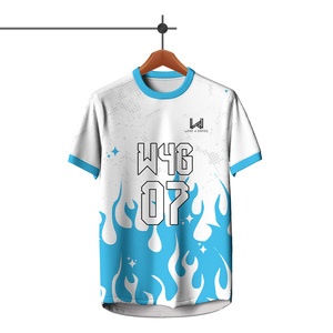 Maillot de football personnalisé sublimé pour homme, bleu, manches courtes, respirant, en polyester, toutes saisons, numéros d'équipe imprimés, col rond - Product Image 4