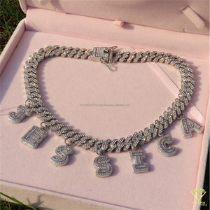 Collar con Colgante de Letra Inicial Personalizada, Diamantes Cultivados en Laboratorio, Cadena Cubana, Joyería Hip Hop, Regalo - Product Image 2