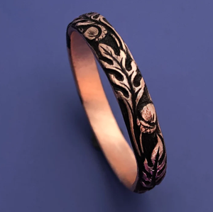 Anillo de Cobre Puro Forjado a Mano de Primera Calidad, Joyería Magnética para el Alivio de la Salud, con Patrón de Hojas Grabado - Product Image 2