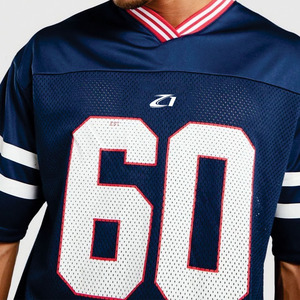 Maillot de football américain rétro pour homme, en maille respirante, polyester, manches rayées, numéro imprimé, t-shirts de sport en maille bleue - Product Image 5