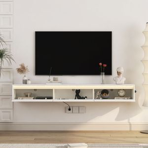 Soporte de TV para Montar en la Pared con Luces LED y Tomacorriente, Mueble Flotante para TV de Sala de Estar para Entretenimiento en el Hogar - Product Image 3