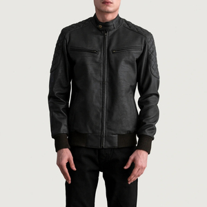 Chaqueta de Moto para Hombre de Cuero PU, Cuello Alto, Cierre de Cremallera, Largo Regular, Color Sólido, Corte Ajustado, Resistente al Viento, Ropa de Abrigo para Otoño - Product Image 3