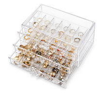 Boîte de rangement à bijoux rectangulaire grande capacité avec tiroirs en acrylique transparent anti-rayures pour boucles d'oreilles, bagues, colliers, bracelets
