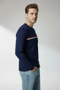 Camiseta de Manga Larga para Hombre SOSH, Cuello Redondo, 100% Algodón, Corte Regular, a Rayas - Product Image 2