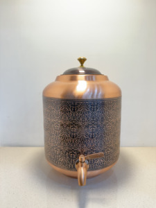 Premium Antique <b>Copper</b> Water Dispenser Tank 05L Vintage Damask Etched Ayurvedic Matka Leakproof Metal Beverage Server with Tap - Product Image 6