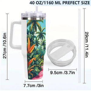 Vaso de Acero Inoxidable de 40 oz de Gran Capacidad con Diseño Tropical, Taza de Viaje - Product Image 4