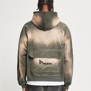 Vente en gros de sweats à capuche personnalisés pour hommes 100% coton, fabricant de sweats à capuche surdimensionnés personnalisés, lavage personnalisé, 500 g/m², streetwear, sweat à capuche zippé pour homme - Product Image 6