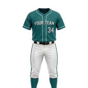 Ensemble uniforme de baseball vert pour homme avec pantalon blanc, en polyester respirant pour adultes - Product Image 1