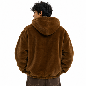 Sweat-shirt à capuche zippé en polaire Sherpa pour hommes, coupe oversize texturée douce, logo brodé, vêtements d'hiver, vente en gros, USA - Product Image 2