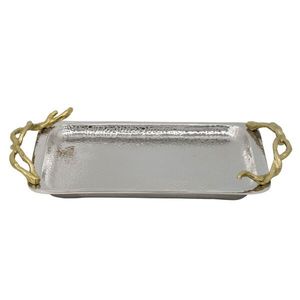 Modern Antler Handle Long Brass Metal <b>Serving</b> <b>Tray</b> Rectangular <b>Gold</b> Lodge Centerpiece Platter for Wedding and Ramadan - Product Image 6