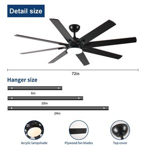 72-Inch <b>Black</b> Modern Indoor/Outdoor <b>Ceiling</b> <b>Fan</b> with 6 Spe Lights and Remote for Kitchen Living Room Patio - Product Image 4