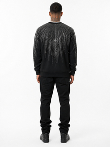 Sweat-shirt à col rond pour homme avec strass, style hip-hop, coupe ample, tricoté noir, coupe classique, pour l'automne, sweats à capuche avec strass - Product Image 2