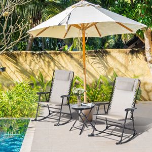 Set Bistrot a Dondolo in 3 Pezzi Bianco Crema con Sedie Pieghevoli in Ferro e Tavolino in Vetro per Uso Esterno in Giardino, Patio o Terrazza - Product Image 2