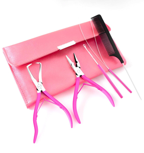Pince à extensions capillaires en acier inoxydable avec poignée rose et double ressort pour l'installation et le retrait des anneaux de fermeture - Product Image 6