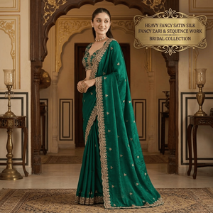 Sari de Seda Satinada Fandy |   Trabajo de Bordado con Lentejuelas y Dori Zari |   Sari de Diseñador para Bodas y Fiestas | Sari Étnico Tradicional Indio - Product Image 5