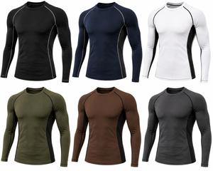 Camiseta de compresión de manga larga para hombre, a la moda, hecha a medida, de ajuste ceñido, de secado rápido, transpirable, con cuello redondo, deportiva, de punto, lisa, para uso activo. - Product Image 6