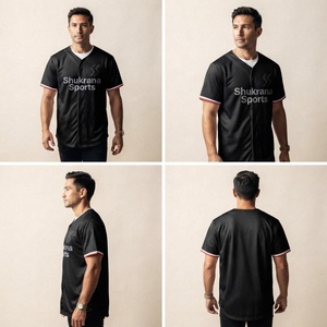 Maillot de baseball pour homme, noir, manches courtes, boutons sur le devant, tissu respirant en polyester, coupe classique, toutes saisons - Product Image 2