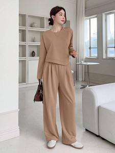 Conjunto Deportivo Extra Grande Personalizado para Mujer, Sudadera de Cuello Redondo, Pantalones Anchos, Mezcla de Algodón, Ropa Casual para Estar en Casa, Proveedor OEM - Product Image 4