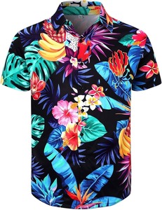 Chemise tropicale pour homme à manches courtes, imprimé hawaïen, décontractée, boutonnée, pour la plage, été, motif floral coloré, en coton - Product Image 3