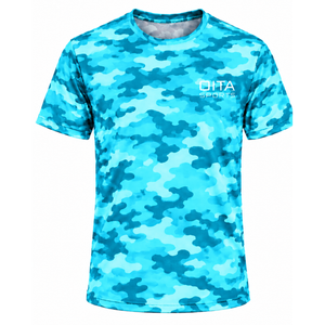 Cyan Camo T <b>Shirt</b> Men Short Sleeve Crew Neck <b>Camouflage</b> Printed Sports Training Running Fitness Workout Performance Activewear - Product Image 1