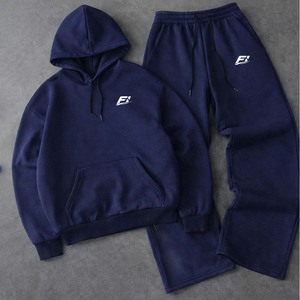 Wholesale Custom-<b>Navy</b> Hooded Men's Tracksuits Sets Fleece Sweatshirt Jogger Pants Custom Logo Casual Streetwear OEM Supplier USA - Product Image 4
