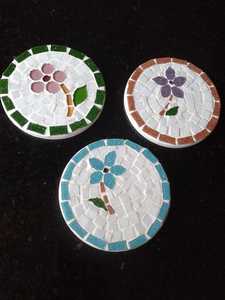Ensemble de sous-verres ronds en mosaïque de verre, tapis de protection de surface de table résistant à la chaleur, pour tasses à café, boissons, verrerie à vin - Product Image 1