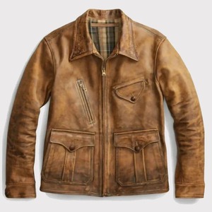 เสื้อแจ็คเก็ตหนังแท้สไตล์วินเทจสำหรับผู้ชาย - Product Image 1