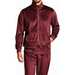 Men's Maroon Tracksuit Set Full <b>Zip</b> Jacket Pants Solid Color Casual Wear Polyester Material Autumn Season Regular Fit - Product Image 4