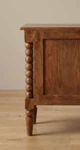 Table de chevet haute convertible de luxe, fabriquée à la main, 2 tiroirs, en bois de teck, style traditionnel classique, brun cerise, pour chambre à coucher et salon - Product Image 5