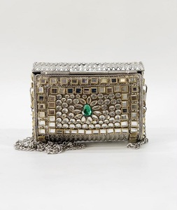 Kundan Flap <b>Clutch</b> Bag Beaded Embossed Stone <b>Gold</b> Chain <b>Purse</b> for Fashion Anniversary & Wedding From F S International - Product Image 3