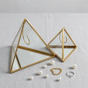 Artisan Design Glass Pyramid <b>Jewelry</b> Tray with Gold Frame Lacquered Finish Modern Minimalist Design for Table <b>Storage</b> - Product Image 1