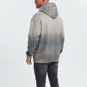 Nouvelle Arrivée Sweat-shirt à Capuche Oversize Homme Effet Vieilli Impression Dégradée Coton Molleton Français Décontracté pour l'Automne - Product Image 2