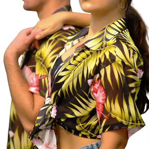 Camisa de chifón con estampado floral tropical para mujer, transpirable, de manga larga, fruncida, para piscina, viajes, resort, playa, informal, venta al por mayor - Product Image 1